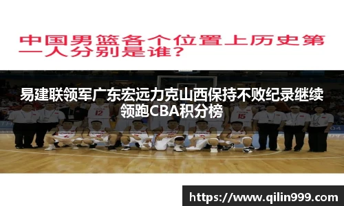 易建联领军广东宏远力克山西保持不败纪录继续领跑CBA积分榜